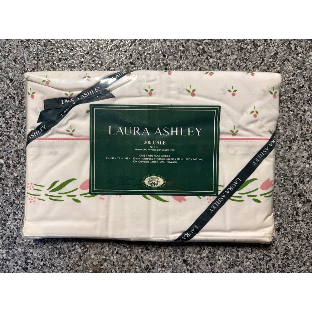 Laura Ashley Castleberry Pink Twin Flat Sheet Vintage Floral 200 Cale USA Made